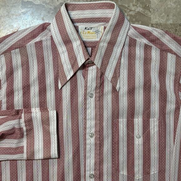 Vintage Le Mans Knit Shirt Mens Large White Red Permanent Press True 80s Dagger - Picture 1 of 10